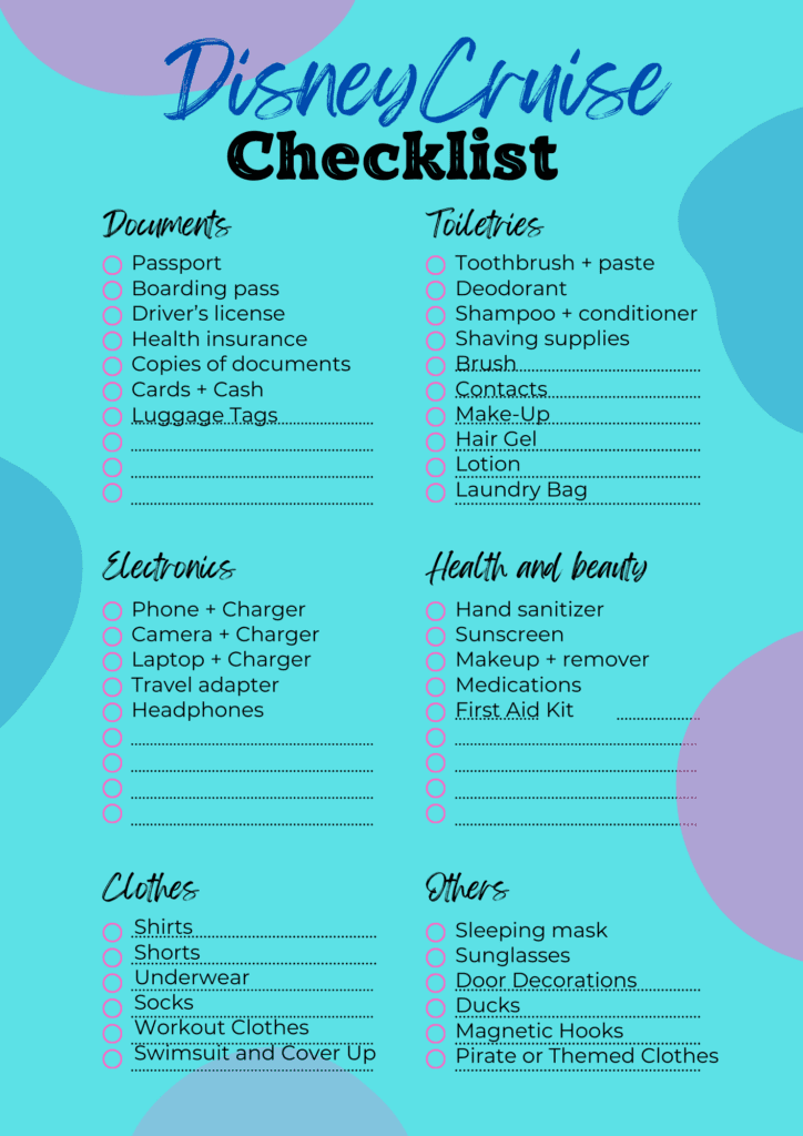 Packing for a Disney Cruise - Checklist